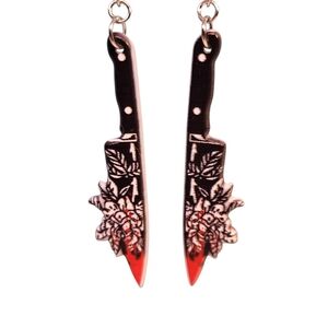 Black and Red Knife Earrings #1